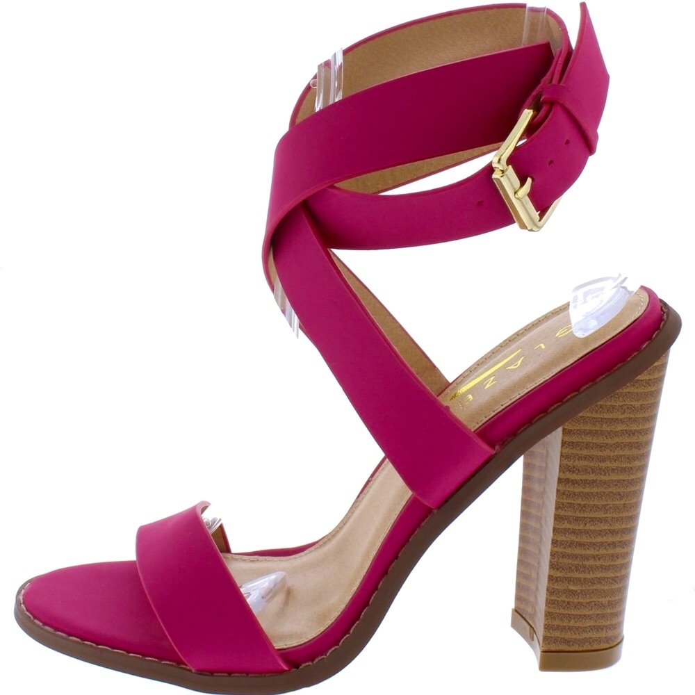 Pink Vegan Leather Ankle Strappy Lace Up High Heel Mule Sandals